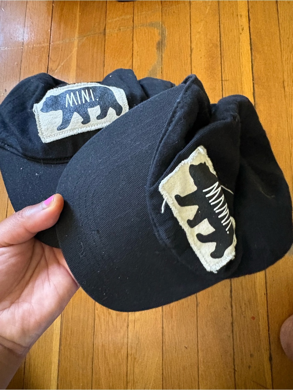 Mommy and me Kids Black Baseball Cap with Bear Patch